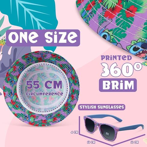 Disney Stitch Sunglasses and Bucket Hat Summer Sun Hat 100% UV Protection Kids Sunglasses Gifts for Girls in Saudi Arabia