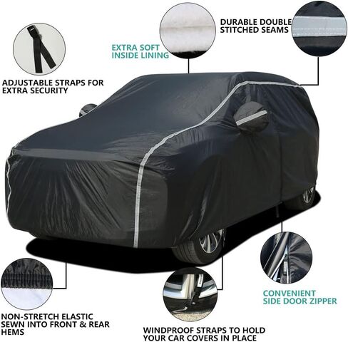 Car Cover Waterproof All Weather, Coverado Soft Cotton Lined Hail Protector Car Cover with Zipper Door, Outdoor Sun UV Rain Snow Protection Car Covers for Automobiles Universal Fit SUV (170"-190") in Saudi Arabia