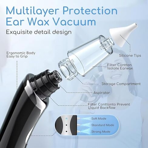 أداة إزالة الشمع الفراغية مع 8 أجزاء من الأذن ، طقم إزالة شمع الأذن الشفط مع كابل الشحن ، جهاز شفط الأذن للبالغين والأطفال (الأخضر) in Kuwait