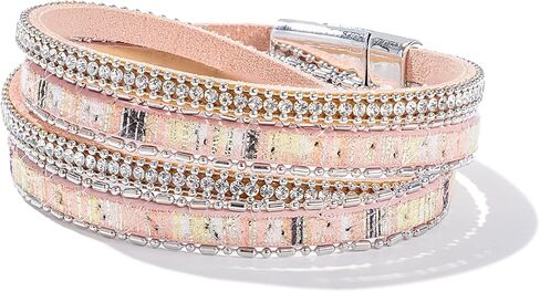 FANCY SHINY Boho Leather Wrap Bracelet Stackable Crystal Rhinestone Bangle Cuff with Magnetic Clasp Trendy Bohemian Jewelry for Women in Saudi Arabia