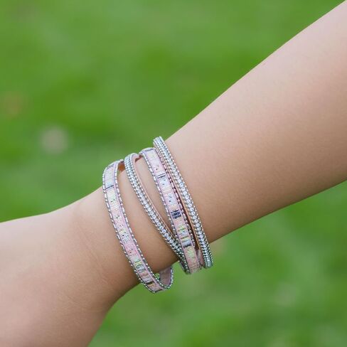 FANCY SHINY Boho Leather Wrap Bracelet Stackable Crystal Rhinestone Bangle Cuff with Magnetic Clasp Trendy Bohemian Jewelry for Women in Saudi Arabia