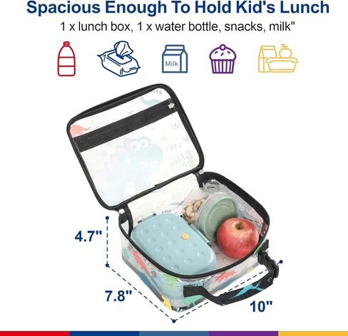 Bagseri Clear Kids Lunch Bags - Girls Lunch Box for School Reusable Snack Bag with Water Bottle Holder Stadium Approved Clear Bag, Black Cute Dinosaur in Kuwait