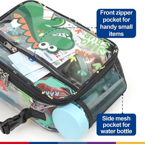 Bagseri Clear Kids Lunch Bags - Girls Lunch Box for School Reusable Snack Bag with Water Bottle Holder Stadium Approved Clear Bag, Black Cute Dinosaur in Kuwait