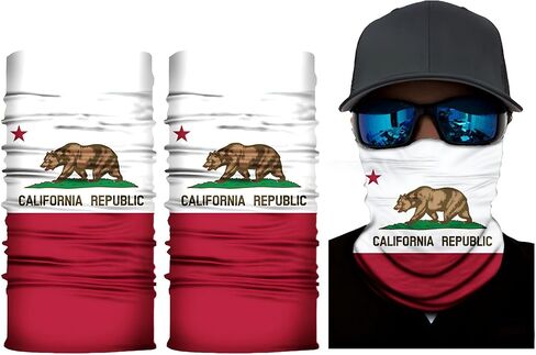 2 USA California Flag Neck Gaiter ، قناع الوجه متعدد الوظائف متعدد الوظائف ، عرق قابل للتنفس ناعم. in Saudi Arabia