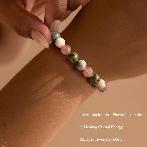 Birthstone Crystal Floral Bracelets for Women Men Colorful Stone Bracelet for Women Reduce Anxiety Zodiac Month Bracelet Birthday Graduation Gifts in Kuwait