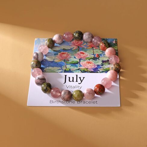 Birthstone Crystal Floral Bracelets for Women Men Colorful Stone Bracelet for Women Reduce Anxiety Zodiac Month Bracelet Birthday Graduation Gifts in Kuwait