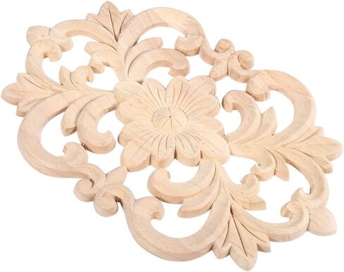 Wood Carved Furniture Onlay Applique, Wooden Decorative Onlays Furniture Corner Frame Decal Unpainted Furniture Center Decals for Cabinet Dresser Bed Door Wall (22 x 14cm / 8.7 x 5.5inch) in Saudi Arabia