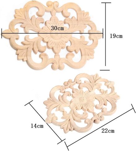 Wood Carved Furniture Onlay Applique, Wooden Decorative Onlays Furniture Corner Frame Decal Unpainted Furniture Center Decals for Cabinet Dresser Bed Door Wall (22 x 14cm / 8.7 x 5.5inch) in Saudi Arabia