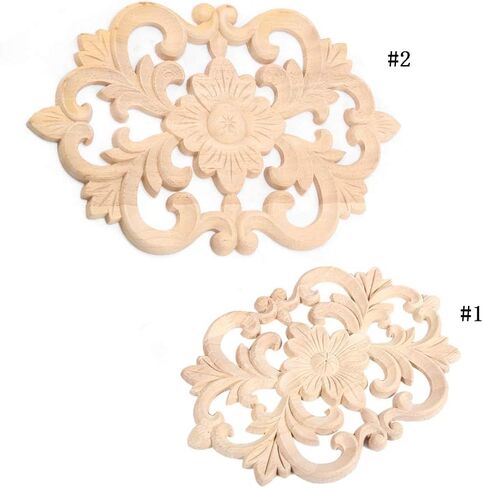 Wood Carved Furniture Onlay Applique, Wooden Decorative Onlays Furniture Corner Frame Decal Unpainted Furniture Center Decals for Cabinet Dresser Bed Door Wall (22 x 14cm / 8.7 x 5.5inch) in Saudi Arabia