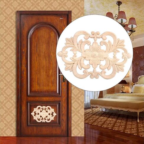 Wood Carved Furniture Onlay Applique, Wooden Decorative Onlays Furniture Corner Frame Decal Unpainted Furniture Center Decals for Cabinet Dresser Bed Door Wall (22 x 14cm / 8.7 x 5.5inch) in Saudi Arabia