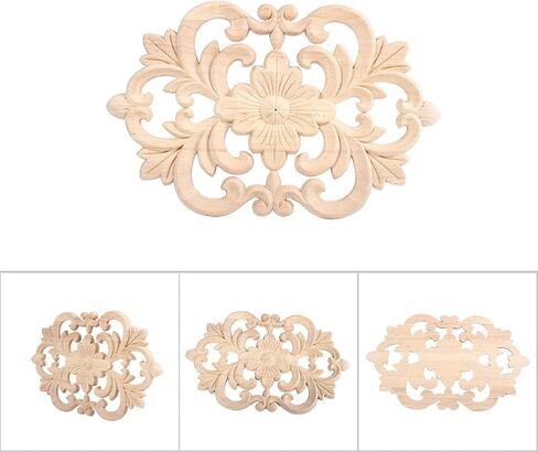 Wood Carved Furniture Onlay Applique, Wooden Decorative Onlays Furniture Corner Frame Decal Unpainted Furniture Center Decals for Cabinet Dresser Bed Door Wall (22 x 14cm / 8.7 x 5.5inch) in Saudi Arabia