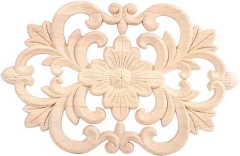 Wood Carved Furniture Onlay Applique, Wooden Decorative Onlays Furniture Corner Frame Decal Unpainted Furniture Center Decals for Cabinet Dresser Bed Door Wall (22 x 14cm / 8.7 x 5.5inch) in Saudi Arabia