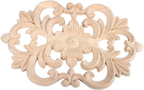 Wood Carved Furniture Onlay Applique, Wooden Decorative Onlays Furniture Corner Frame Decal Unpainted Furniture Center Decals for Cabinet Dresser Bed Door Wall (22 x 14cm / 8.7 x 5.5inch) in Saudi Arabia