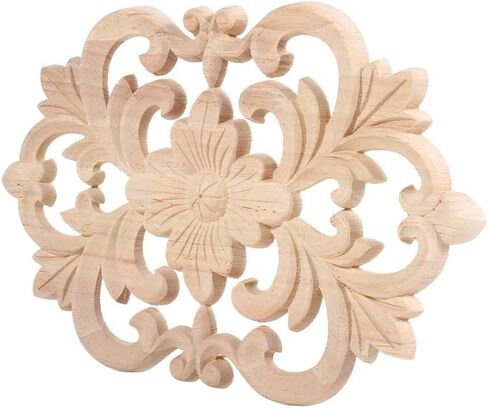 Wood Carved Furniture Onlay Applique, Wooden Decorative Onlays Furniture Corner Frame Decal Unpainted Furniture Center Decals for Cabinet Dresser Bed Door Wall (22 x 14cm / 8.7 x 5.5inch) in Saudi Arabia