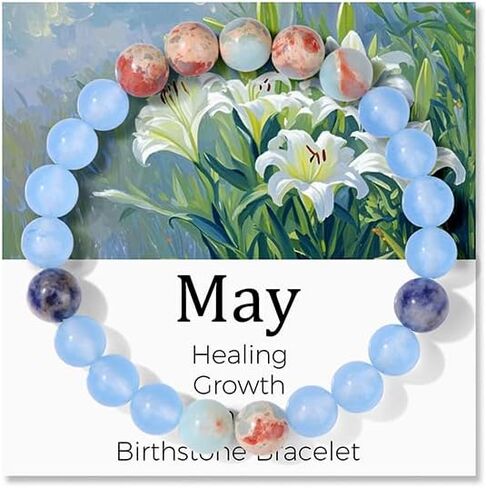 Birthstone Crystal Floral Bracelets for Women Men Colorful Stone Bracelet for Women Reduce Anxiety Zodiac Month Bracelet Birthday Graduation Gifts in Kuwait