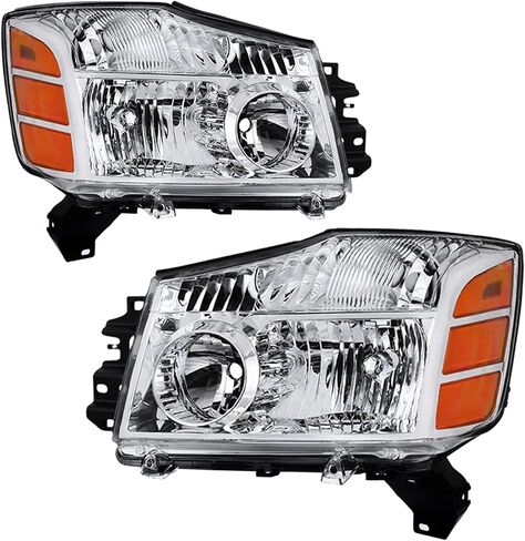 JSBOYAT Headlight Assembly Compatible with 2004-2015 Nissan Titan / 05-07 Armada OEM Replacement Headlamp Passenger and Driver Side Chrome Housing with Amber Reflector in Kuwait