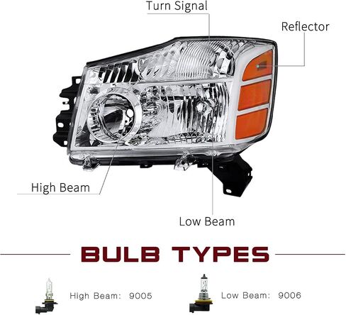 JSBOYAT Headlight Assembly Compatible with 2004-2015 Nissan Titan / 05-07 Armada OEM Replacement Headlamp Passenger and Driver Side Chrome Housing with Amber Reflector in Kuwait