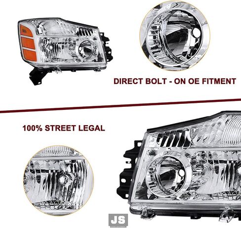 JSBOYAT Headlight Assembly Compatible with 2004-2015 Nissan Titan / 05-07 Armada OEM Replacement Headlamp Passenger and Driver Side Chrome Housing with Amber Reflector in Kuwait