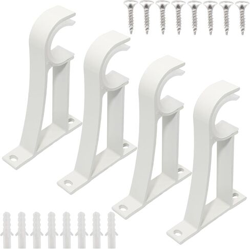 4 Pack Curtain Rod Brackets for Wall, Curtain Rod Holders for 1 Inch Drapery-Rod, Heavy Duty Pole Support Brackets for Living Room Bedroom Drapes (White) in Saudi Arabia