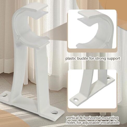 4 Pack Curtain Rod Brackets for Wall, Curtain Rod Holders for 1 Inch Drapery-Rod, Heavy Duty Pole Support Brackets for Living Room Bedroom Drapes (White) in Saudi Arabia