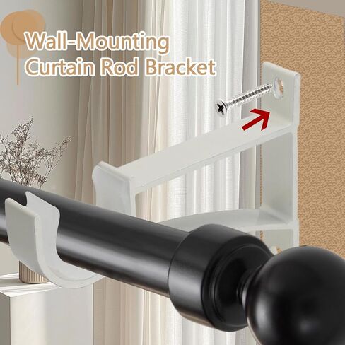 4 Pack Curtain Rod Brackets for Wall, Curtain Rod Holders for 1 Inch Drapery-Rod, Heavy Duty Pole Support Brackets for Living Room Bedroom Drapes (White) in Saudi Arabia
