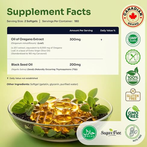 Activique’s Oil of Oregano with Black Seed Oil, 4X Strength Carvacrol & Thymoquinone, 2 in 1 Oregano Supplement for Immune Health, Plant Based, Non-GMO, Antioxidant & Immune Support, 360 Softgels in Saudi Arabia