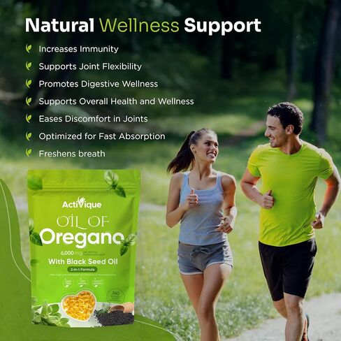 Activique’s Oil of Oregano with Black Seed Oil, 4X Strength Carvacrol & Thymoquinone, 2 in 1 Oregano Supplement for Immune Health, Plant Based, Non-GMO, Antioxidant & Immune Support, 360 Softgels in Saudi Arabia