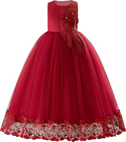 Flower Girls Tulle Dress Long Formal Pageant Communion Princess Wedding Bridesmaid Dresses Kids Lace Dance Ball Gowns in Kuwait