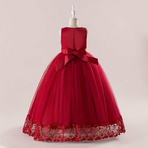 Flower Girls Tulle Dress Long Formal Pageant Communion Princess Wedding Bridesmaid Dresses Kids Lace Dance Ball Gowns in Kuwait