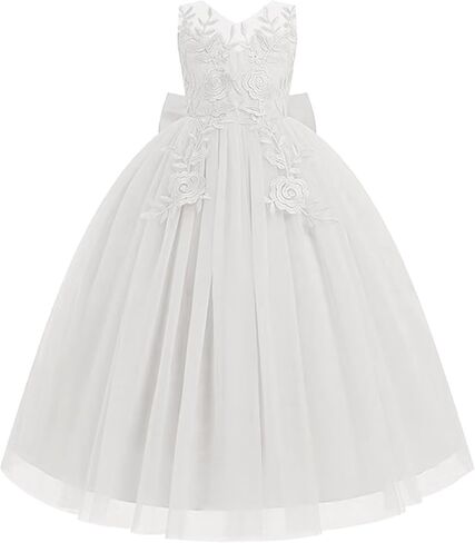 Lace Applique Flower Girl Dress for Wedding Kids Puffy Tulle Long Pageant Dress Bowknot Princess Prom Ball Gowns in Saudi Arabia