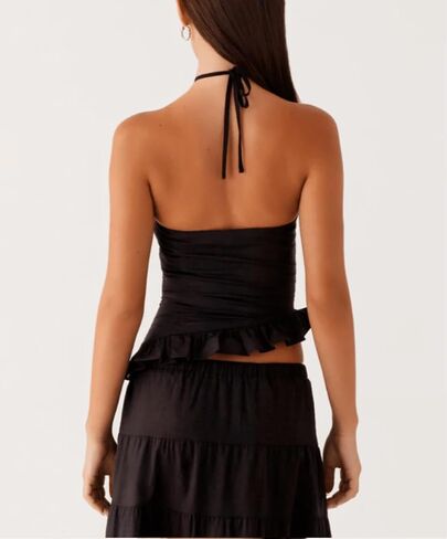 Womens 2 Piece Maxi Skirt Set Y2k Halter Ruched Cami Top Tiered Flowy Ruffle Skirt 2025 Summer Beach Outfits in Saudi Arabia