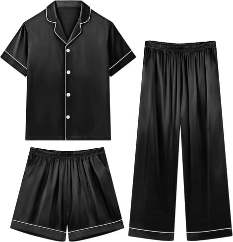 Weixinbuy Girls Pajamas Set Button أسفل الأكمام القصير Pjs الساتان بيجاماس نوم صالة صالة 3pcs Pjs for Teen Kids Boys in Saudi Arabia