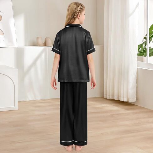 Weixinbuy Girls Pajamas Set Button أسفل الأكمام القصير Pjs الساتان بيجاماس نوم صالة صالة 3pcs Pjs for Teen Kids Boys in Saudi Arabia