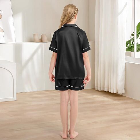 Weixinbuy Girls Pajamas Set Button أسفل الأكمام القصير Pjs الساتان بيجاماس نوم صالة صالة 3pcs Pjs for Teen Kids Boys in Saudi Arabia