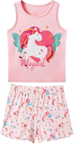Kids Girls Pajamas Set Girl Sleeveless Tops Shorts Loungewear Summer Soft Loose Viscose from Bamboo Nightwear in Saudi Arabia