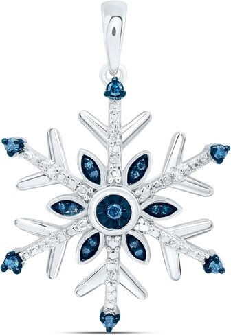 المجوهرات بواسطة Lux Sterling Silver White-LOTE 1/10 CTW Natural Diamond Blue Dia Snowflake قلادة in Saudi Arabia