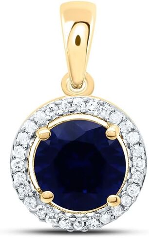 المجوهرات بواسطة Lux 10kt أصفر أو أبيض الذهب 1/12 CTW Diamond 6mm مستديرة الياقوت الأزرق قلادة اصطناعية in Saudi Arabia