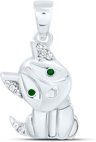 Jewels By Lux Sterling Silver Yellow-Tone or White-Tone 0.02 Ctw Diamond 1.1MM Round Emerald Natural Gem Dog Pendant in Saudi Arabia