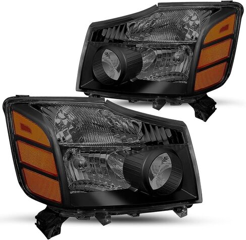JSBOYAT Headlight Assembly Compatible with 2004-2015 Nissan Titan / 05-07 Armada OEM Replacement Headlamp Passenger and Driver Side Chrome Housing with Amber Reflector in Kuwait