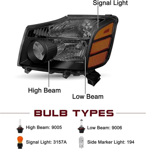JSBOYAT Headlight Assembly Compatible with 2004-2015 Nissan Titan / 05-07 Armada OEM Replacement Headlamp Passenger and Driver Side Chrome Housing with Amber Reflector in Kuwait