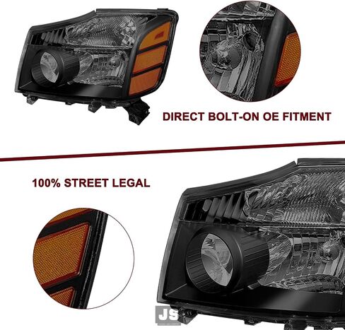 JSBOYAT Headlight Assembly Compatible with 2004-2015 Nissan Titan / 05-07 Armada OEM Replacement Headlamp Passenger and Driver Side Chrome Housing with Amber Reflector in Kuwait