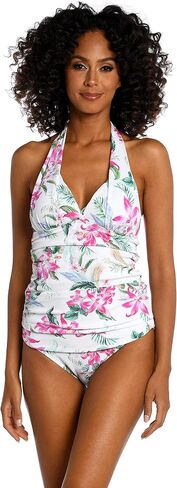 La Blanca Women's V-Neck Halter Tankini Swimsuit Top, Sienna//Earth Goddess, 10 in Kuwait