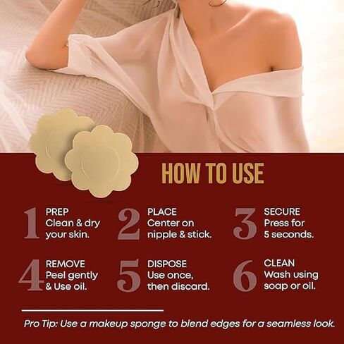 Disposable Nipple Covers for Women, No-Show Satin Breast Petals – Invisible and Comfortable Nipple Stickers (Beige) in Saudi Arabia