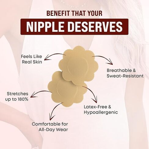 Disposable Nipple Covers for Women, No-Show Satin Breast Petals – Invisible and Comfortable Nipple Stickers (Beige) in Saudi Arabia
