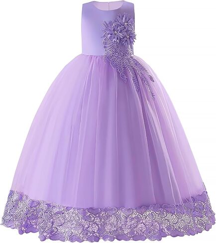Flower Girls Tulle Dress Long Formal Pageant Communion Princess Wedding Bridesmaid Dresses Kids Lace Dance Ball Gowns in Kuwait