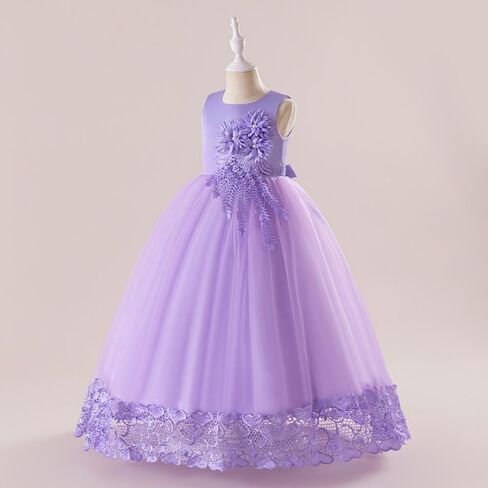 Flower Girls Tulle Dress Long Formal Pageant Communion Princess Wedding Bridesmaid Dresses Kids Lace Dance Ball Gowns in Kuwait