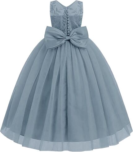Lace Applique Flower Girl Dress for Wedding Kids Puffy Tulle Long Pageant Dress Bowknot Princess Prom Ball Gowns in Saudi Arabia