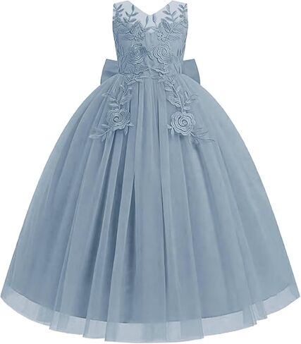 Lace Applique Flower Girl Dress for Wedding Kids Puffy Tulle Long Pageant Dress Bowknot Princess Prom Ball Gowns in Saudi Arabia