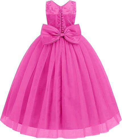 Lace Applique Flower Girl Dress for Wedding Kids Puffy Tulle Long Pageant Dress Bowknot Princess Prom Ball Gowns in Saudi Arabia