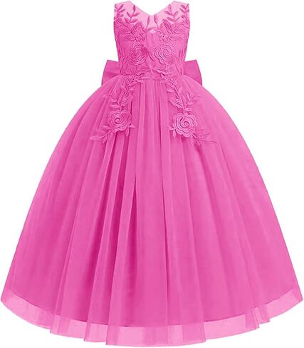 Lace Applique Flower Girl Dress for Wedding Kids Puffy Tulle Long Pageant Dress Bowknot Princess Prom Ball Gowns in Saudi Arabia